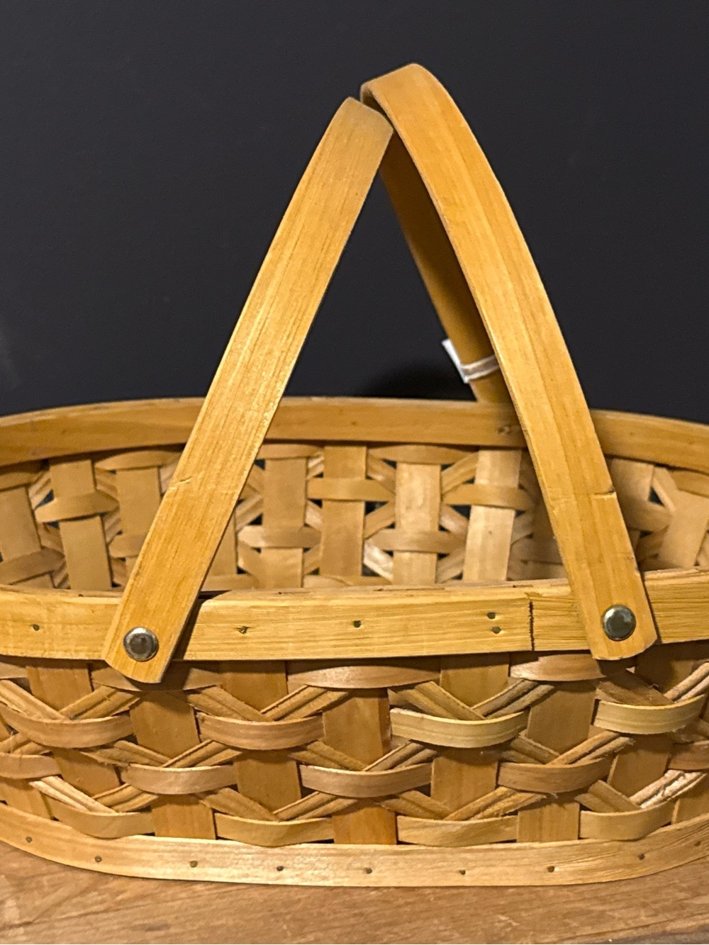 Handwoven Wood Basket with Dual Folding Handles - Honey Tone